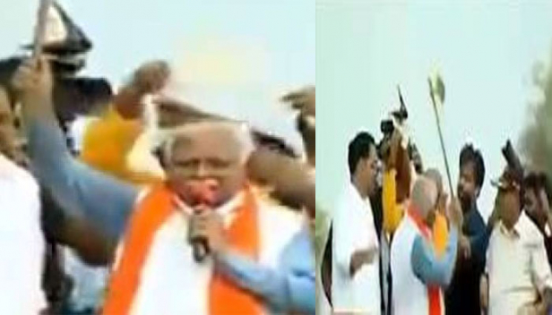 കിരീടമണിയിക്കാൻ ശ്രമിച്ച പാർട്ടി പ്രവർത്തകന്റെ തലവെട്ടി മാറ്റുമെന്ന് ആക്രോശിച്ചത് കോടാലിയും കയ്യിൽ പിടിച്ച്; ഹരിയാന മുഖ്യമന്ത്രിയുടെ വിവാദ വീഡിയോ സോഷ്യൽ മീഡിയയിൽ ചർച്ചയാകുന്നു; തന്റെ പെരുമാറ്റത്തെ ന്യായീകരിച്ച് മുഖ്യമന്ത്രി മനോഹർ ലാൽ ഘട്ടറും