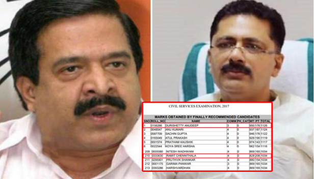 സിവിൽ സർവീസ് പരീക്ഷയിൽ രമേശ് ചെന്നിത്തലയുടെ മകൻ രമിത് ചെന്നിത്തലയ്ക്ക് 210-ാം റാങ്ക്; എഴുത്തു പരീക്ഷയിലെ ഒന്നാം റാങ്കുകാരനേക്കാൾ അഭിമുഖ പരീക്ഷയിൽ 30 മാർക്ക് രമിത്തിന് കൂടുതൽ കിട്ടിയത് എങ്ങനെ? പേരു പറയാതെ കോൺഗ്രസ് ഉന്നത നേതാവിന്റെ മകന് ലഭിച്ച മാർക്ക് അന്വേഷണ വിധേയമാക്കണമെന്ന് മന്ത്രി കെ.ടി.ജലീൽ; തന്നെപ്പറ്റി ഒന്നും പറയാനില്ലാത്തതിനാൽ വീട്ടിലിരിക്കുന്ന കുട്ടികളെപ്പറ്റി പറഞ്ഞത് മോശമായിപ്പോയെന്നും മന്ത്രി അബദ്ധമാണ് വിളമ്പുന്നതെന്നും ചെന്നിത്തല