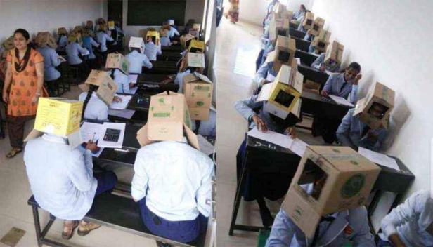 കോപ്പിയടി തടയാൻ വിദ്യാർത്ഥികളെ പരീക്ഷയ്ക്ക് ഇരുത്തിയത് തലയിൽ കാർബോർഡ് പെട്ടികൾ വച്ച്; സ്വകാര്യ കോളേജ് അധികൃതരുടെ നവീന കണ്ടുപിടിത്തം വിവാദത്തിൽ; ഭഗത് പ്രീയൂണിവേഴ്സിറ്റിയുടെ പുത്തൻ അടവ് പുറംലോകം അറിഞ്ഞത് ചിത്രങ്ങൾ മാനേജ്മെന്റ് അംഗം ഫേസ്ബുക്കിൽ ഷെയർ ചെയ്തതോടെ; 'കുട്ടികളുടെ നന്മയ്ക്ക് വേണ്ടിയാണ് ഞങ്ങളിത് ചെയ്തതെന്ന് അധികൃതരുടെ വിശദീകരണം; തീർത്തും പരിഹാസ്യവും മനുഷത്വ വിരുദ്ധവുമെന്ന് വിദ്യാഭ്യാസ മന്ത്രി