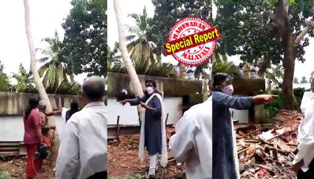 എന്തായാലും തെങ്ങ് വെട്ടുമെന്ന വാശിയിൽ പൊലീസ്; തന്റെ വീടിനോട് ചേർന്ന് അയൽക്കാരൻ അനധികൃതമായി മുറിയും ബാത്ത്റൂമും പണിതപ്പോൾ രാജി ചന്ദ്രന്റെ പരാതി മുൻസിപ്പാലിറ്റിയിൽ; പരാതി ഫയലിൽ വച്ച് പൊലീസിനെയും കൂട്ടി നഗരസഭാധികൃതർ എത്തിയത് രാജിയുടെ വീട്ടിലെ തെങ്ങ് വെട്ടാൻ; മുൻസിപ്പാലിറ്റിയുടെ തെങ്ങ് വിരോധം സാമൂഹിക പ്രവർത്തകയോട് പകപോക്കാനോ? കോട്ടയത്ത് കോവിഡിനിടയിലെ പോര് ഇങ്ങനെ