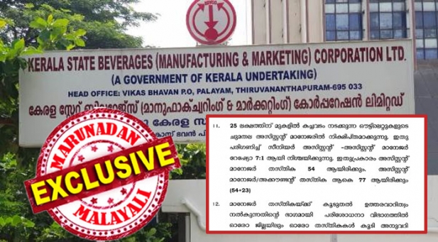 സീനിയർ ഗ്രേഡാക്കി തസ്തിക മാറ്റി ശമ്പള വർദ്ധന; പ്രെമോഷൻ കിട്ടിയാലും ഓഫീസിലേക്ക് മടങ്ങേണ്ട; 25 ലക്ഷം വരെ വിറ്റുവരവുള്ള കടകളുടെ ഉത്തരവാദിത്തം അസിസ്റ്റന്റ് മാനേജർമാർക്ക് നൽകുന്നതിലും ദുരൂഹത; കമ്പ്യൂട്ടർ പ്രോഗ്രാമർമാരുടെ പ്രമോഷൻ വെബ്സൈറ്റിൽ അപ്രത്യക്ഷം; ബെവ്കോയിൽ നടന്നത് കോടികളുടെ അഴിമതി